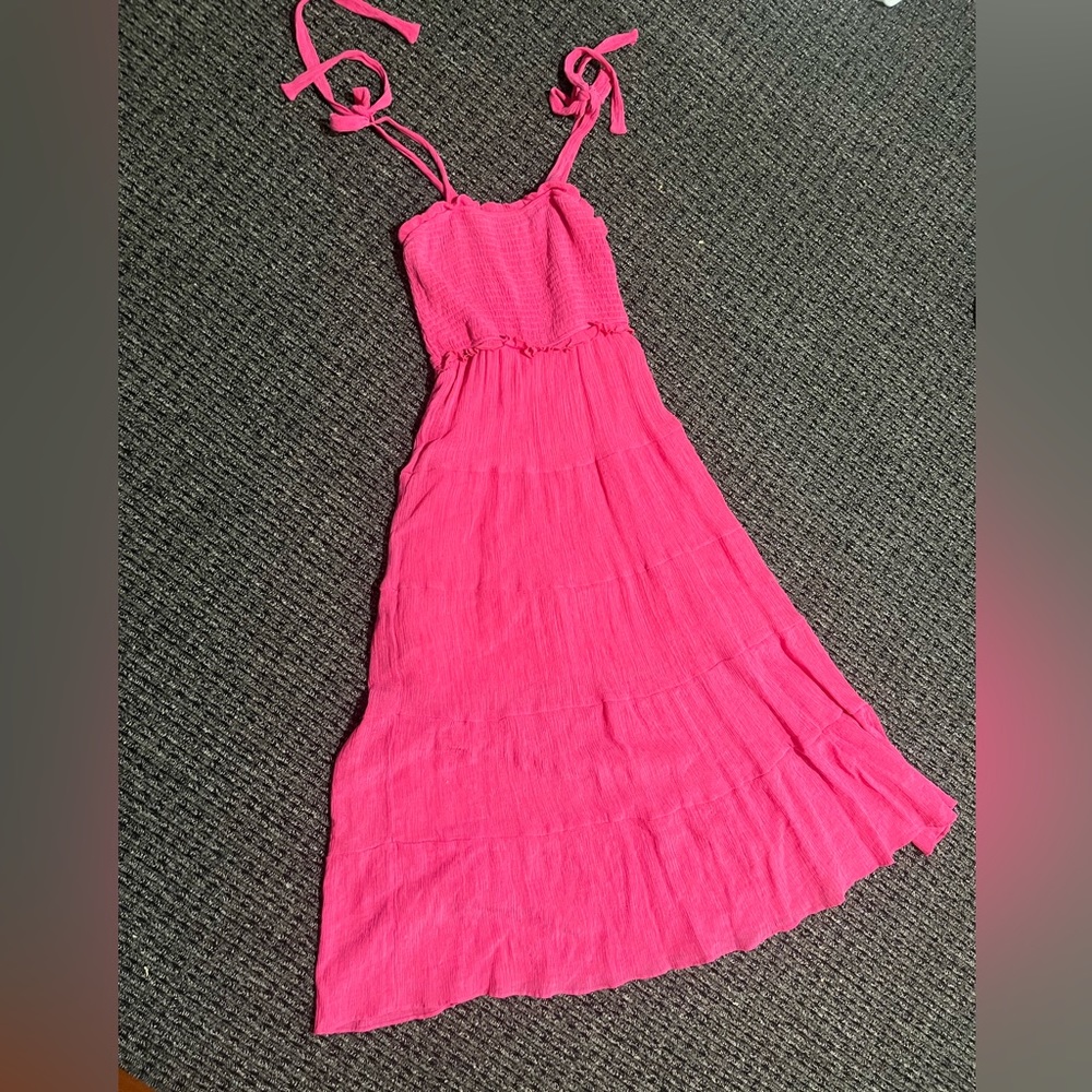 Hot pink shoulder tie dress